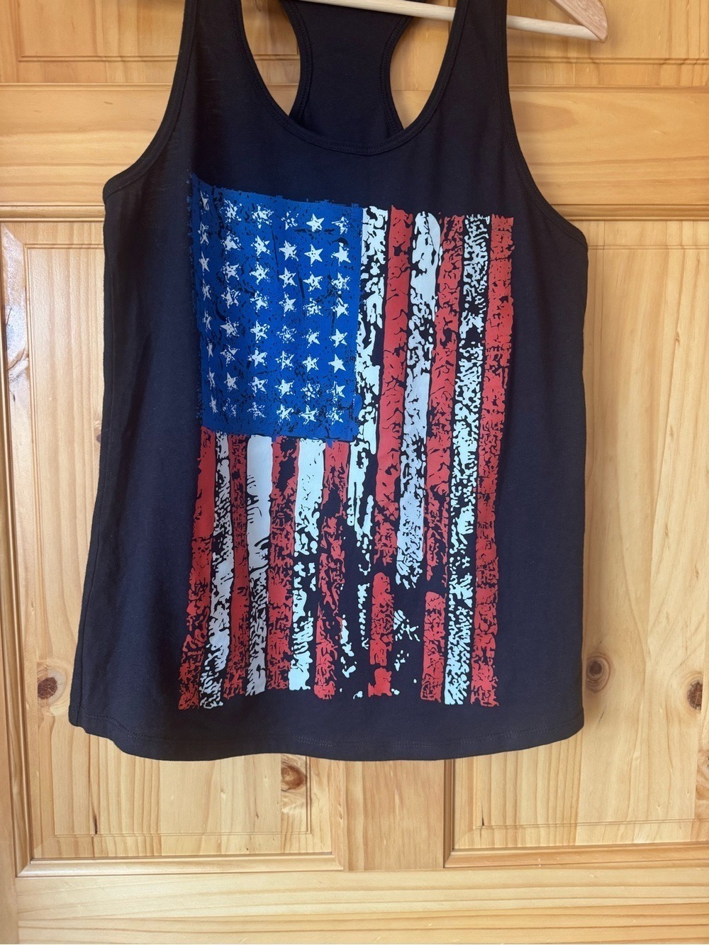 Black Racerback Tank with Distressed American Flag Graphic Print Size XL - Picture 2 of 5